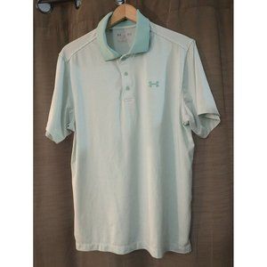Men's Under Armour Active Polo Loose Teal/White Striped Button Up Shirt Large